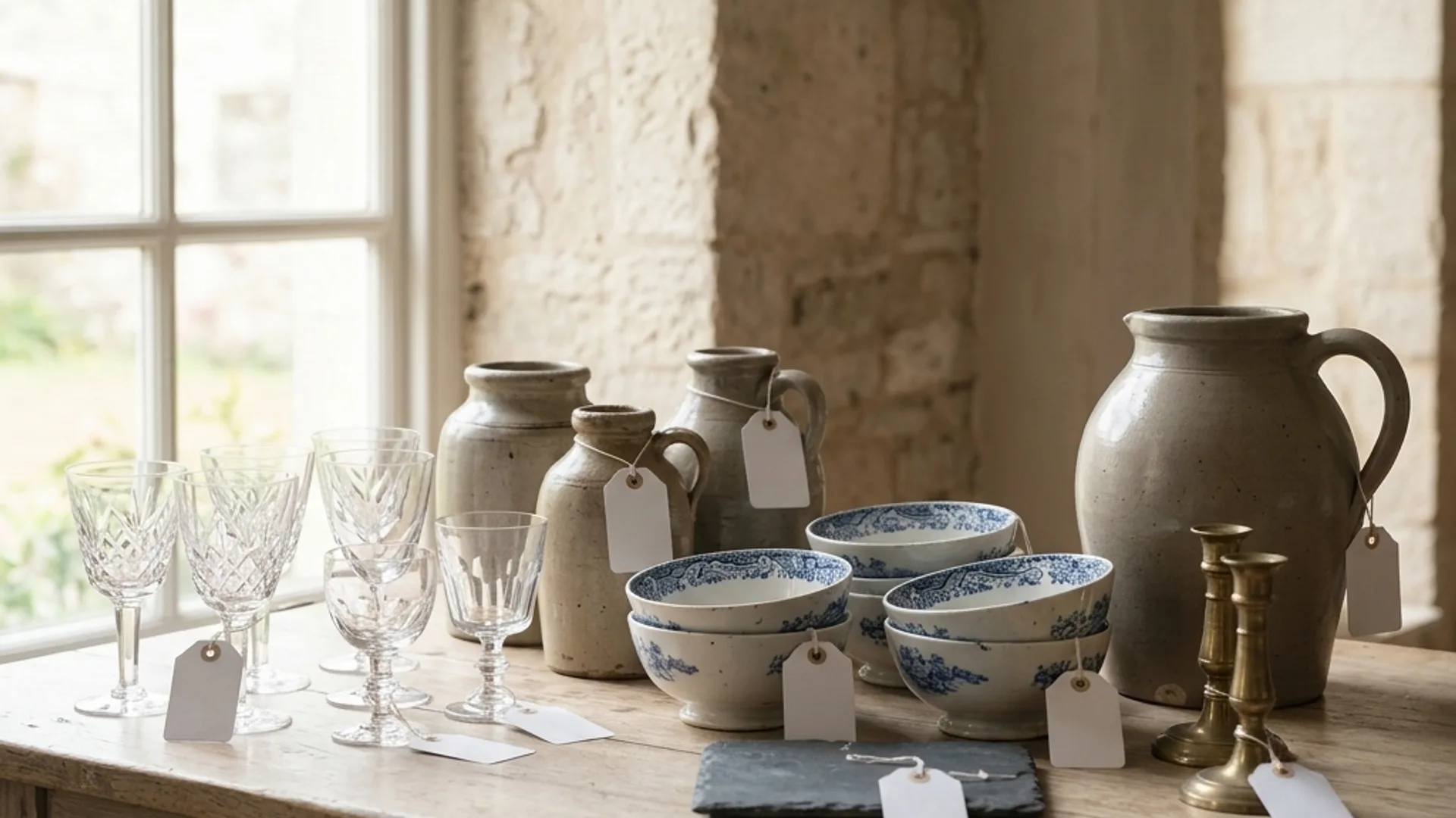 Crystal decanter and pottery